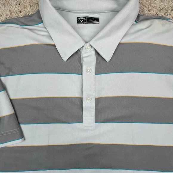 Callaway Golf Polo Shirt Mens Short Sleeve Active Polyester Gray Striped 2XL - Picture 1 of 12